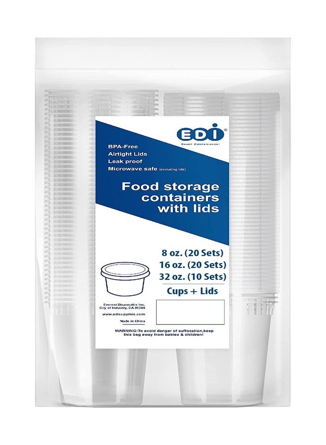 EDI Plastic Deli Food Storage Containers - 8 oz (20 sets), 16 oz (20 sets), 32 oz (10 sets) with Airtight Lids, Deli Containers Bundle - Image 1